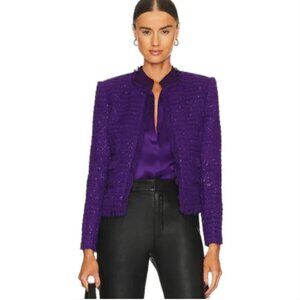 L'AGENCE Angelina Tweed Women's Amethyst Purple Metallic Boucle Blazer